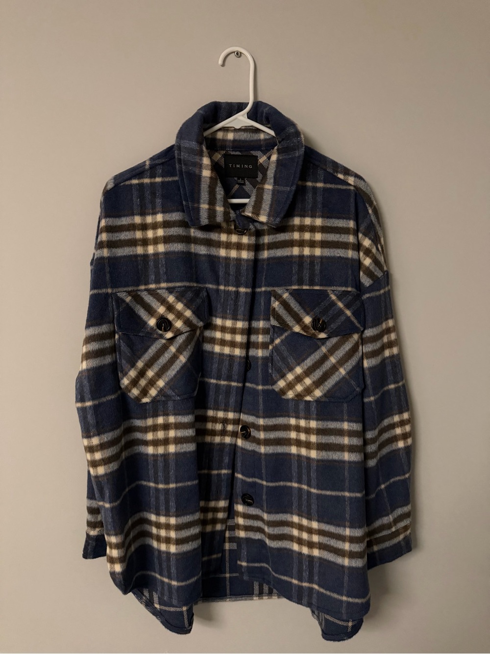 Timber Plaid Button-Up Shirt Jacket in Blue and Cream